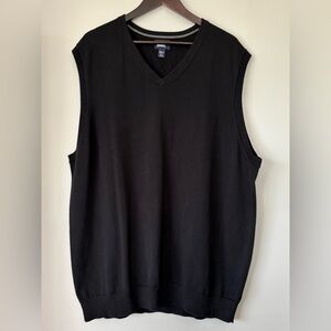 Lands End Black Men’s Sweater Vest V Neck Grandpa Preppy Cotton Size XXL/T Tall